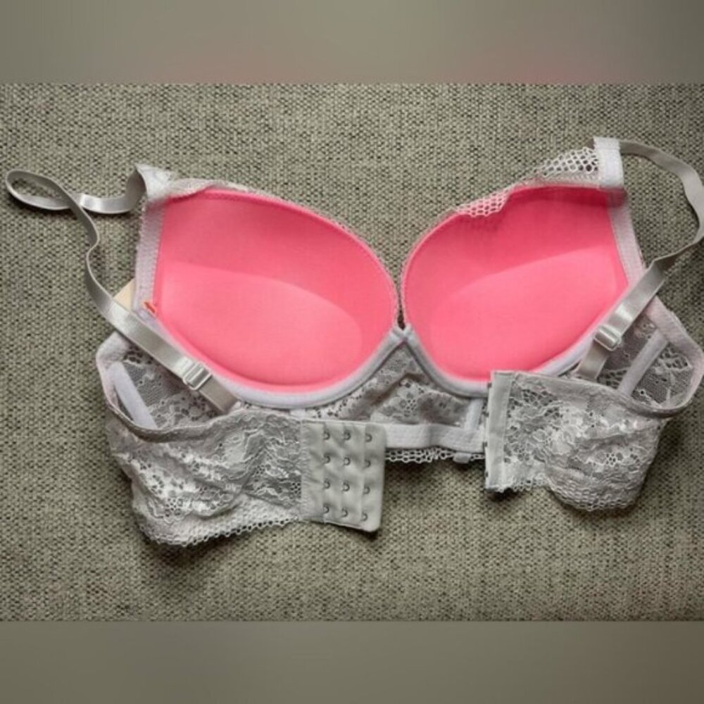 Lace Detailed Pink Push-up Bra - Picture 2 of 2